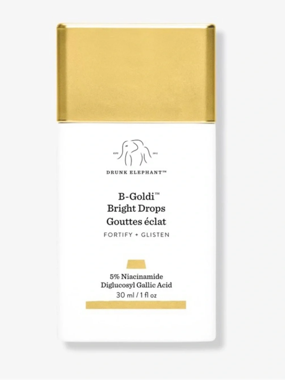 Drunk Elephant B-Goldi Bright Drops – White and Gold Bottle